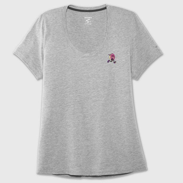 Brooks Run Happy Graphic Israel - Women's Short Sleeve Running Shirt - Grey (39107-JGLN)